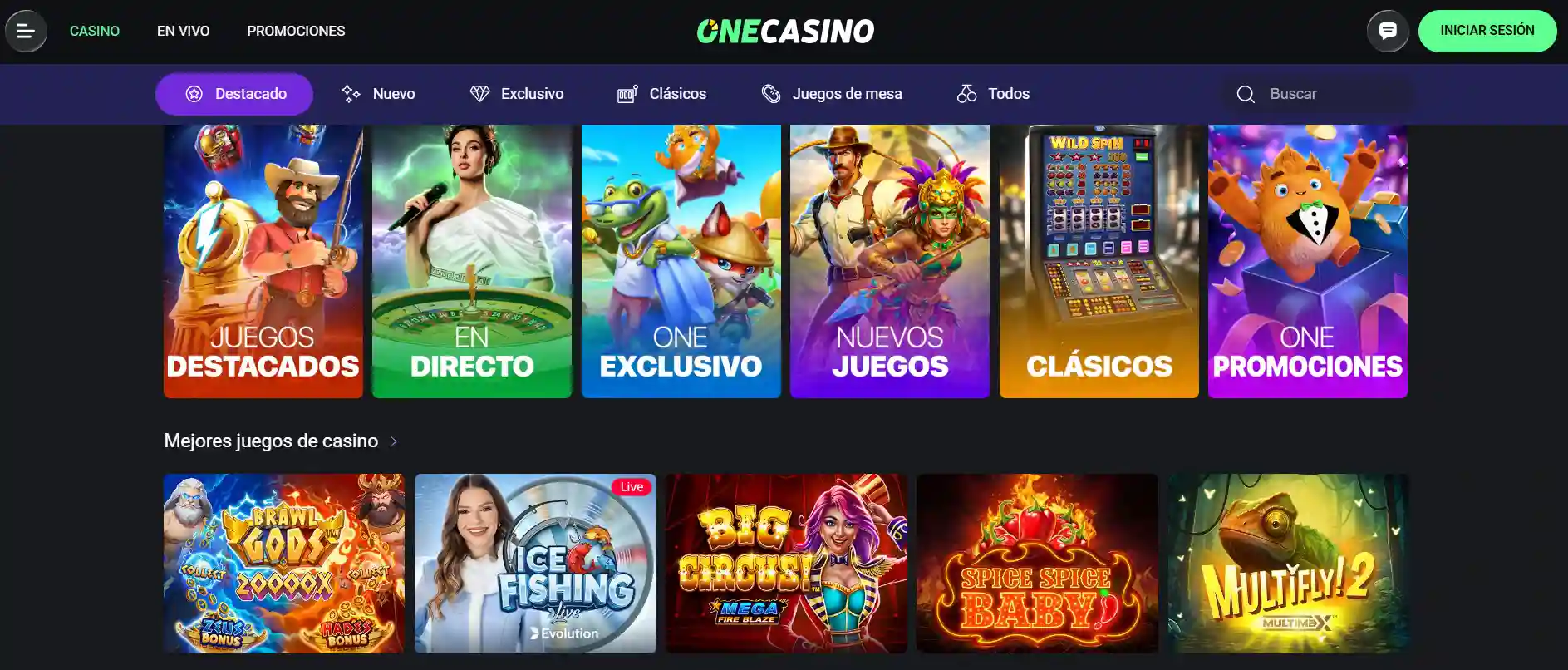 Pantalla con tragaperras, una mesa de ruleta en vivo y varios juegos de casino.